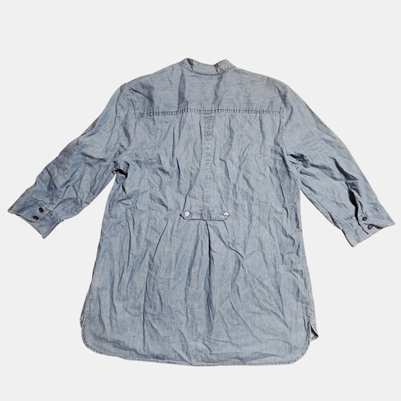 Style & Co. Petite Rhinestones Yoke Chambray Tunic Blouse PL Bejeweled Statement - Picture 2 of 7